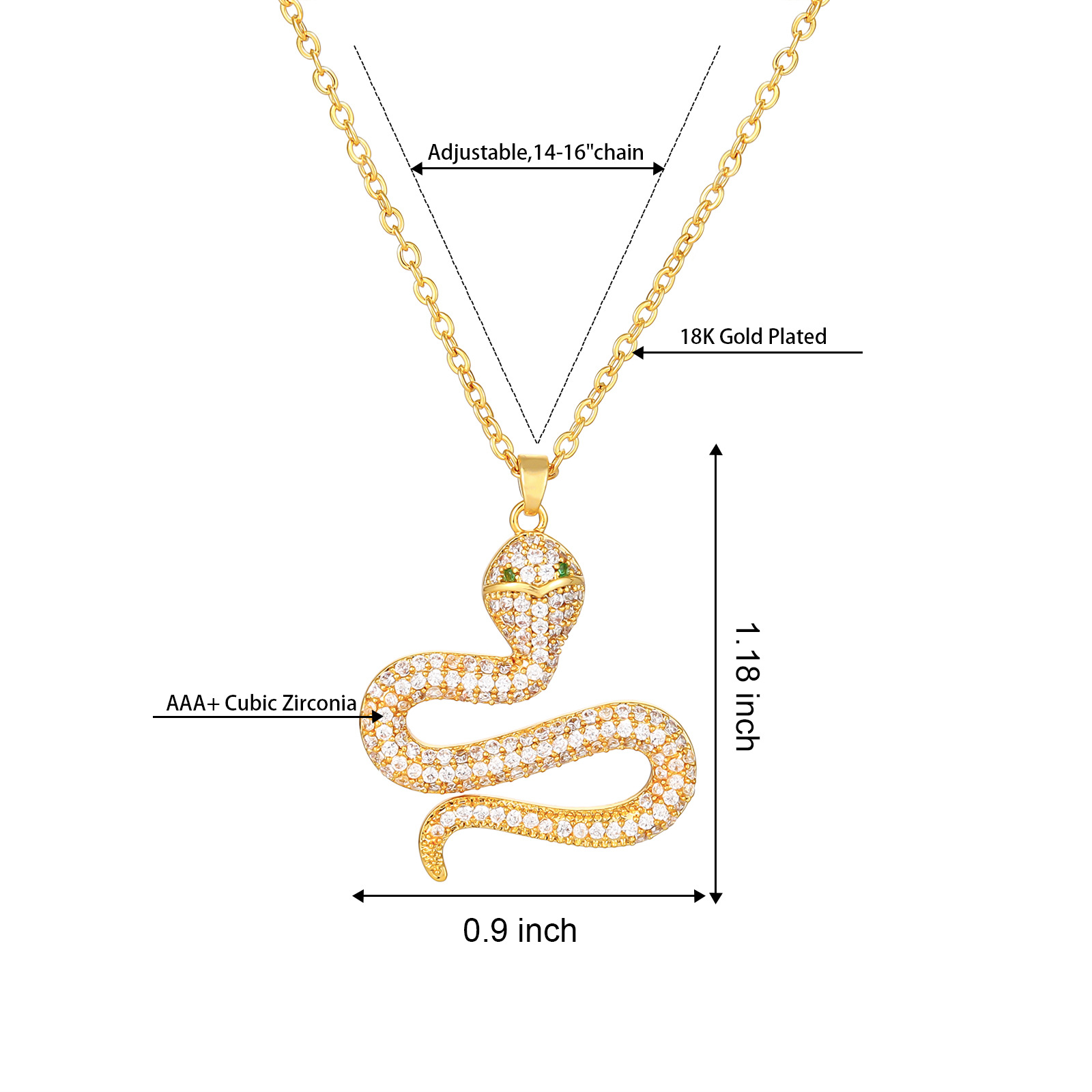 Persönlichkeit Schlangenanhänger Vergoldetes Echtgold Mikroeingelegte Zirkonia Schmuckkette display picture 2
