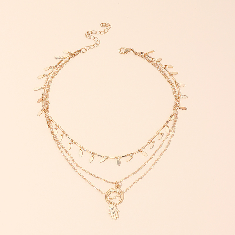 10g Weight Necklace Classification Wedding, Travel Occasion Geometric Pattern Women'S Gender Gold Color Multi-layer Crescent Palm Women's Necklace 12