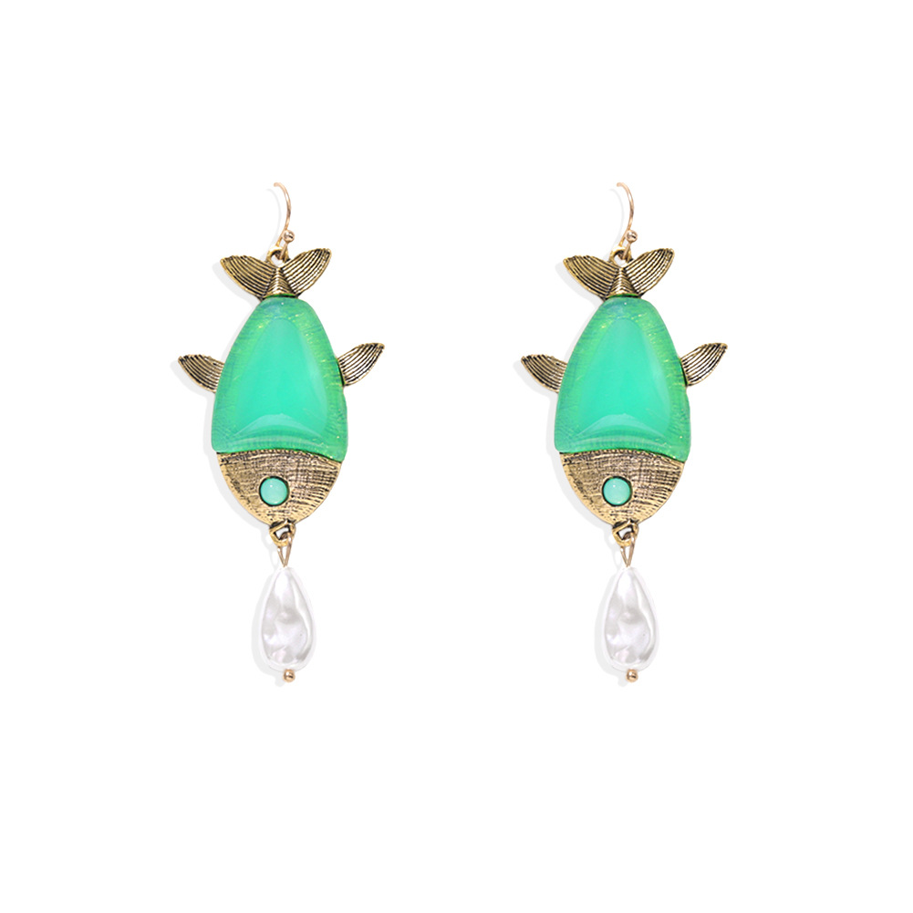 Fish-shaped Drop Pearl Earrings Beach Style Wild Multicolor Resin Earrings Wholesale Nihaojewelry display picture 8