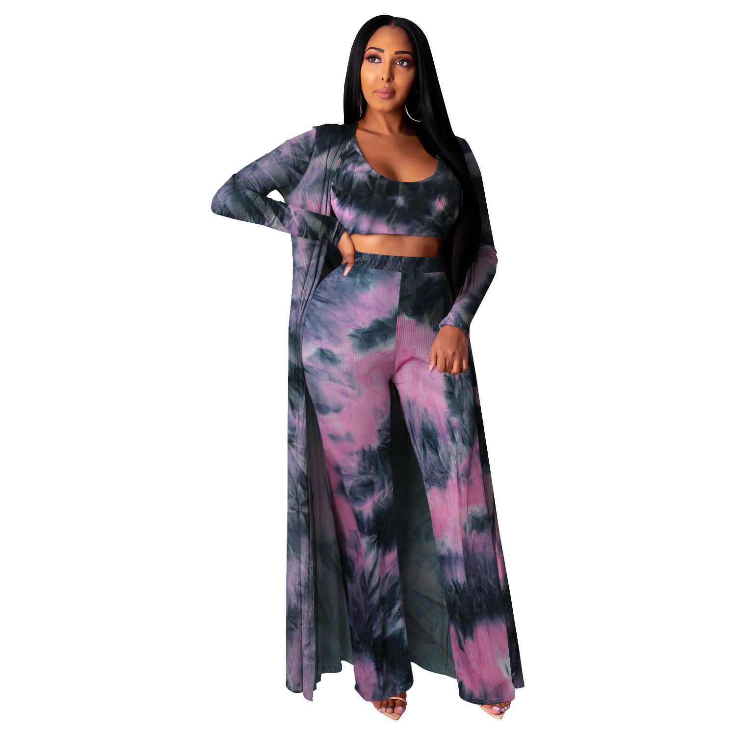 women s high elastic pit strip tie-dye three-piece suit nihaostyles clothing wholesale NSBMF80100