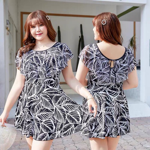 Plus size female fat MM one-piece boxer skirt swimsuit plus fat plus size slimming belly covering conservative hot spring mom swimsuit