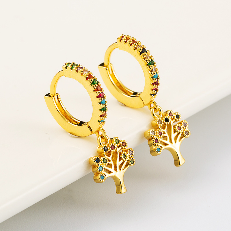 Simple Retro Tree Of Life Style Copper Gold-plated Color-preserving Electroplating Earrings display picture 2