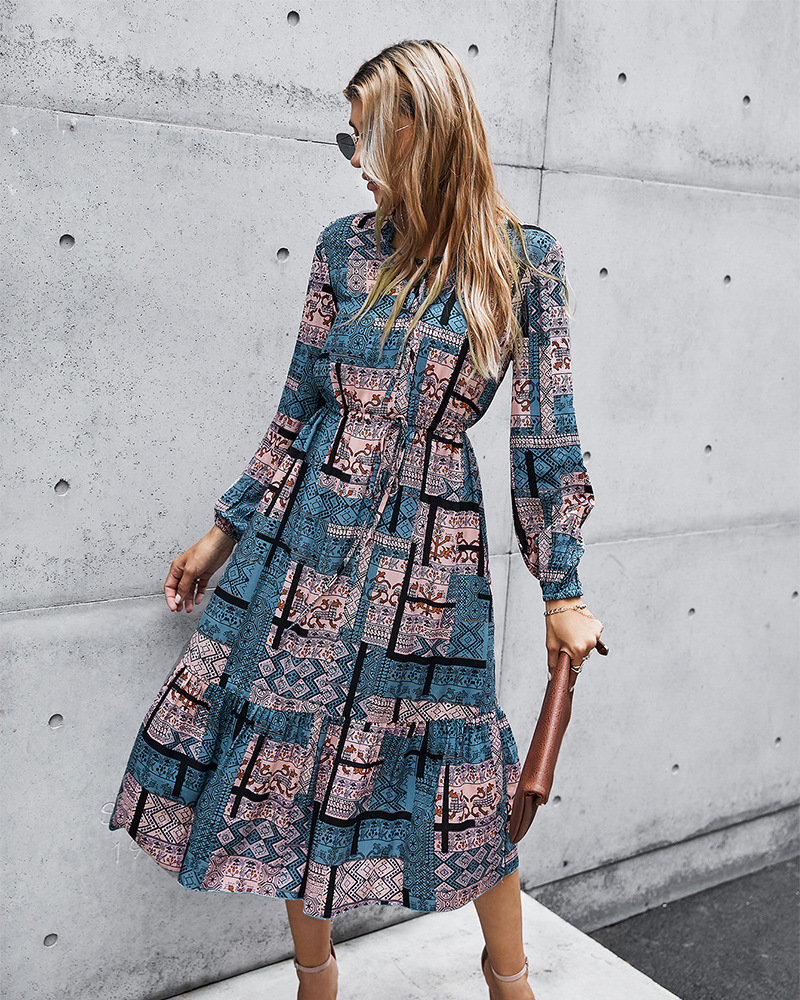 classic contrast color printing dress  NSDY7377