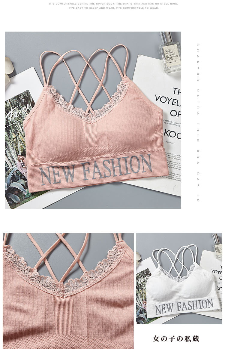 English letter lace thin shoulder strap beautiful back wrap chest breathable lining fabric worn outside yoga gathering strap chest cushion underwear for women detail image 13