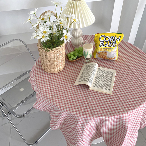 INS Korean style tablecloth plaid small fresh cotton linen background cloth linen linen home decoration desk cloth mat
