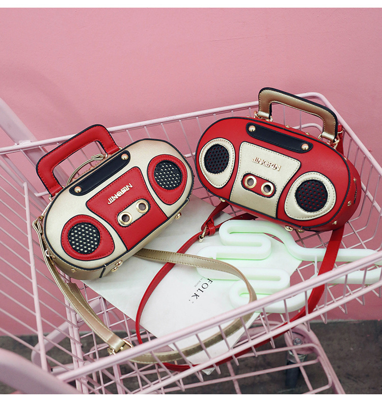 PU Leather Material Radio Pattern Women's Large Pu Leather Radio Fashion Oval Zipper Crossbody Bag