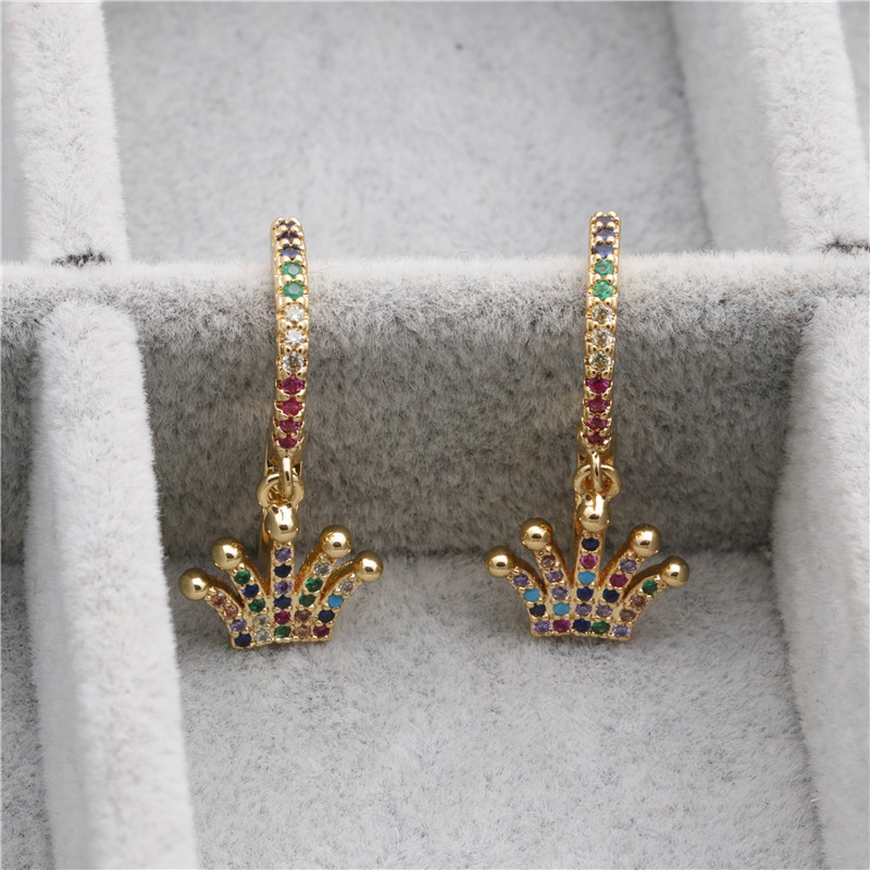 Jewelry Earrings Hot Earrings Micro-set Zircon Crown E Earrings Wholesale Nihaojewelry display picture 1