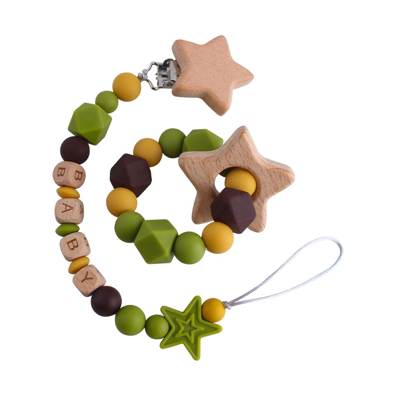 Bebé haya de cinco puntas estrella chupete clip juguete mordedor DIY bebé nombre silicona estrella de cinco puntas chupete cadena