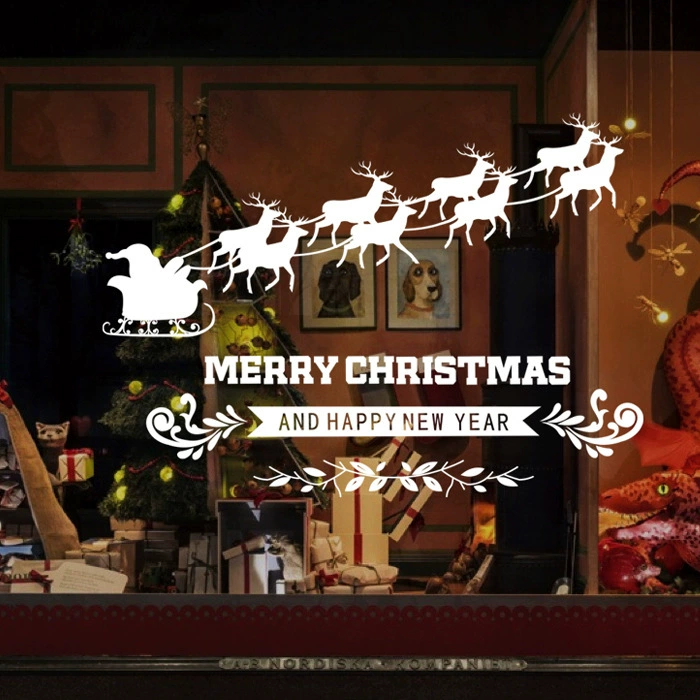 Рождественский Лось тележка украшения окна наклейки торговый центр отель магазин стеклянная дверь висит наклейки ABQ6002