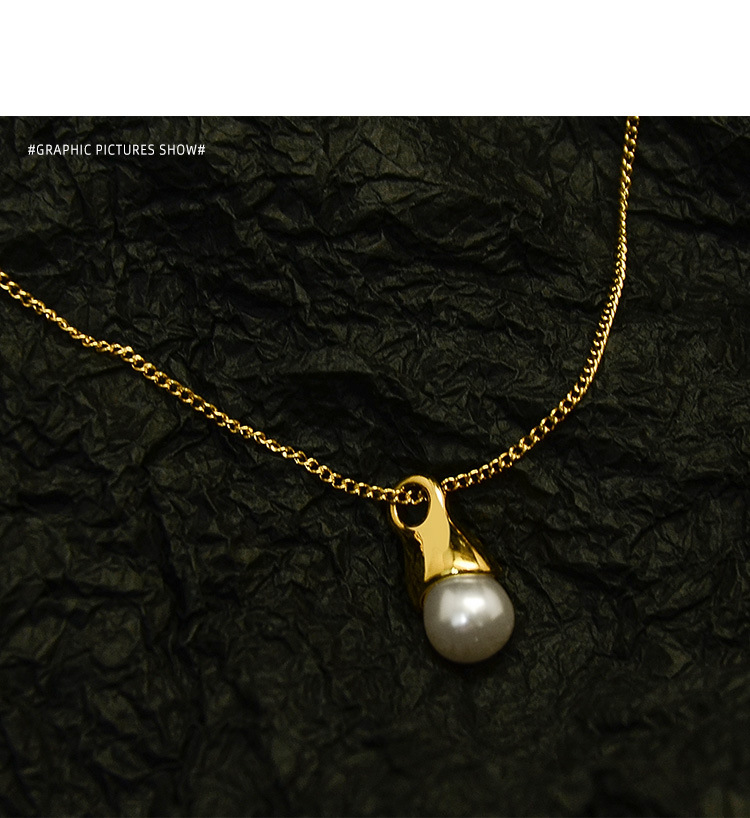 Shaped Water Drop Baroque Pearl Clavicle Necklace Texture Pearl Necklace Titanium Steel Wholesale Nihaojewelry display picture 14