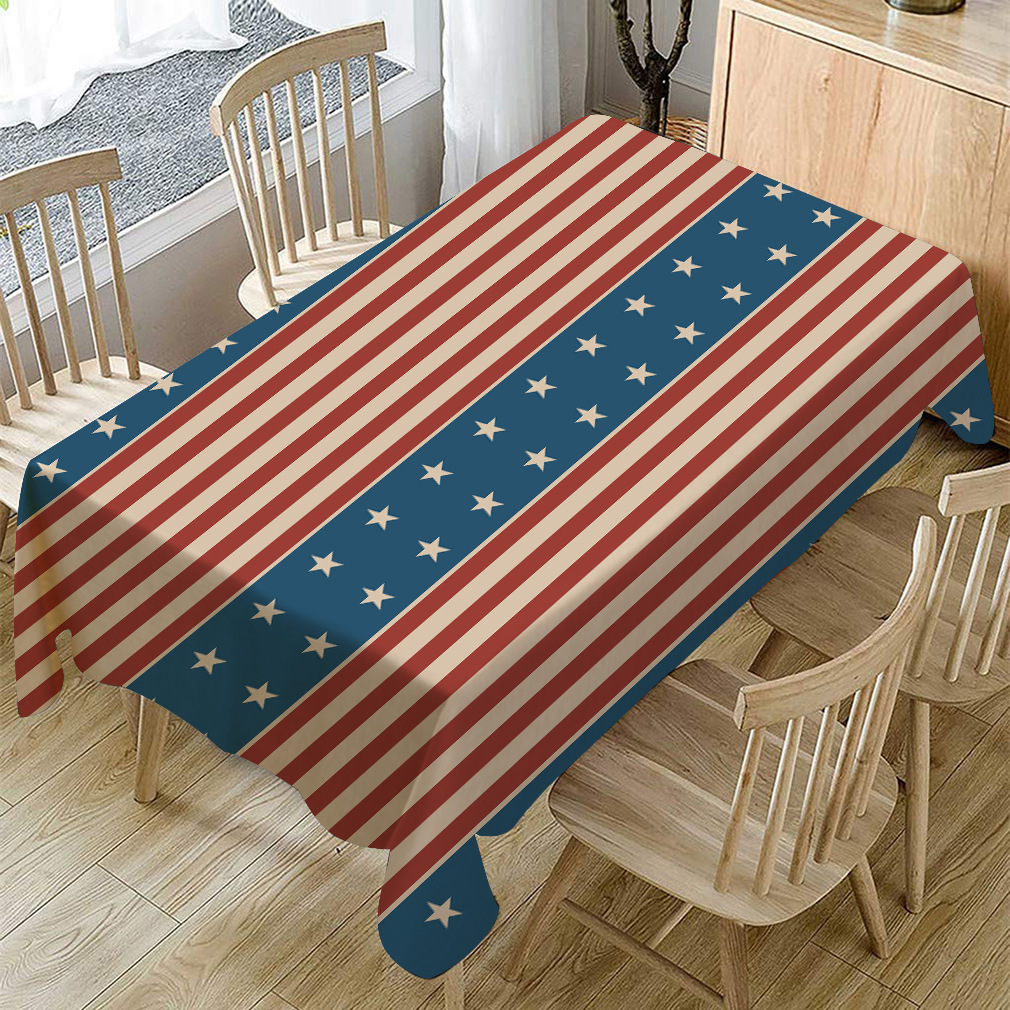 跨境热销 亚马逊新款美国独立日棉麻桌布批发 亚麻茶几台布餐桌布