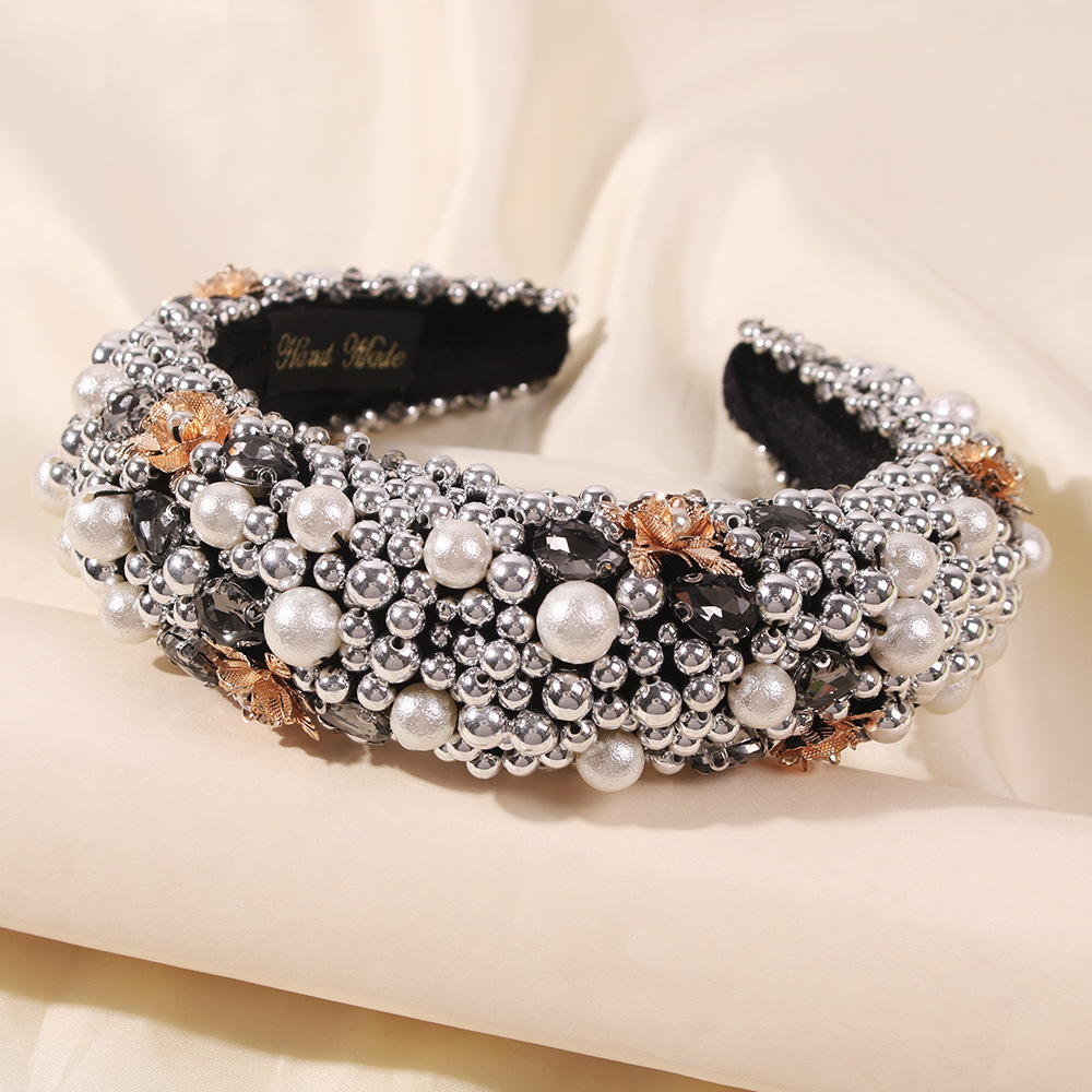 Fashion Thick Sponge Crystal Hot-selling Pearl Inlaid Multicolor Alloy Headband Wholesale display picture 5