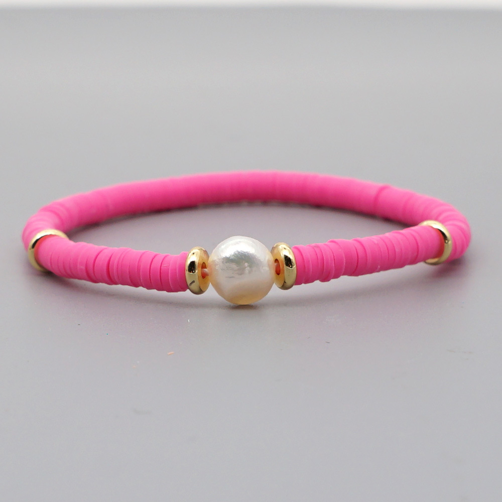 Fashion Bohemian Beach Style Natural Baroque Pearl Color Soft Ceramic Letter Bracelet For Women display picture 16