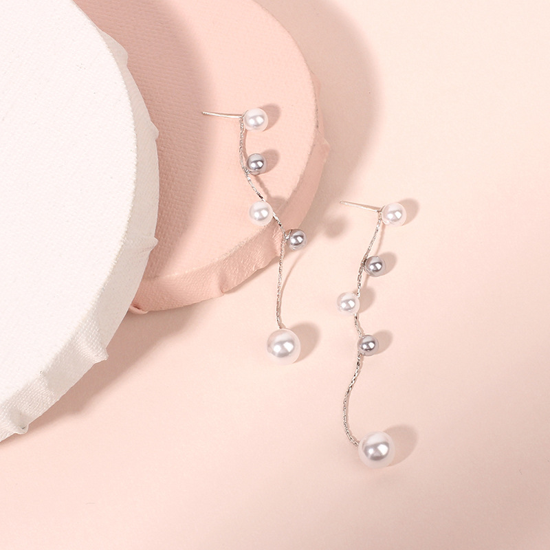 4g Weight Earrings Classification Wedding, Travel, Birthday, Festival Occasion Women'S Gender Fashion Style Silver Color  Korean Fashion  Tassel Pearl Earrings 1