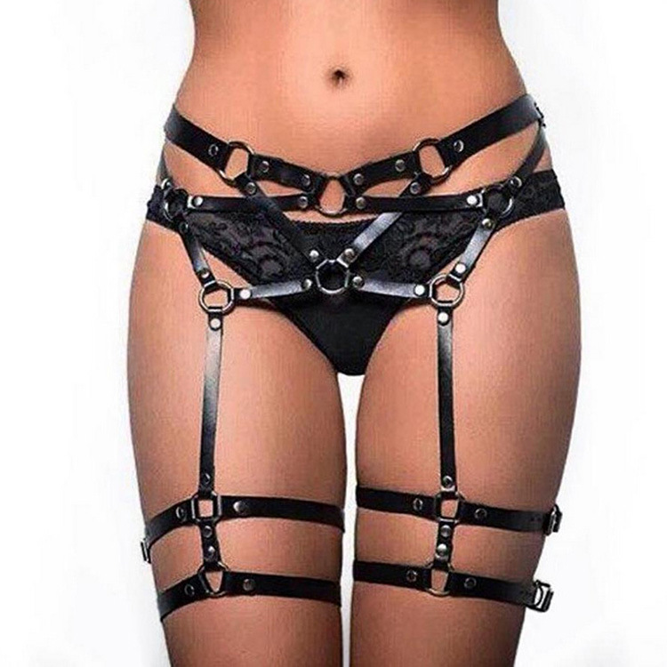 SQ34 Leather Leg Ring Garter Belt, Sexy Bondage Belt, Tight Fit Couple Style, Hip-hugging, Thin, Can Be Worn Outerwear
