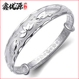 双鱼莲花手镯子 新款镀银手环 女款可爱首饰厂家直销现货批发饰品