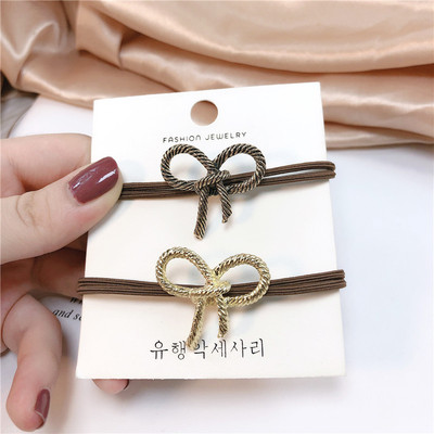 韩版合金蝴蝶结发圈头绳女森系简约气质橡皮筋扎头皮筋网红发饰