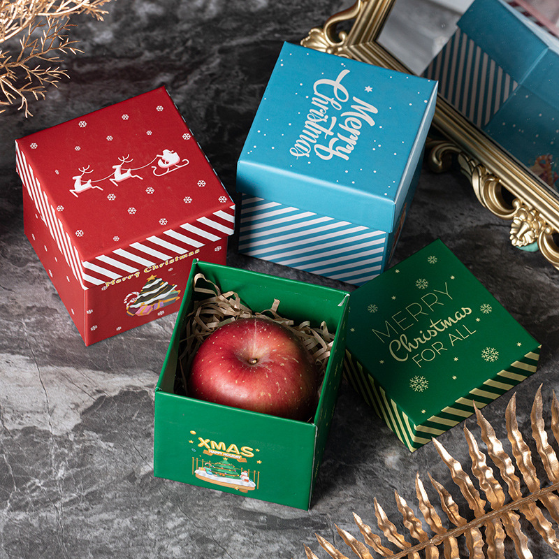 现货平安夜苹果盒圣诞节礼品盒方形糖果包装盒天地盖礼物盒可定制|ru