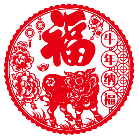 批发2021年新款牛年春节用品新年福字静电贴窗花过年窗花植绒窗花