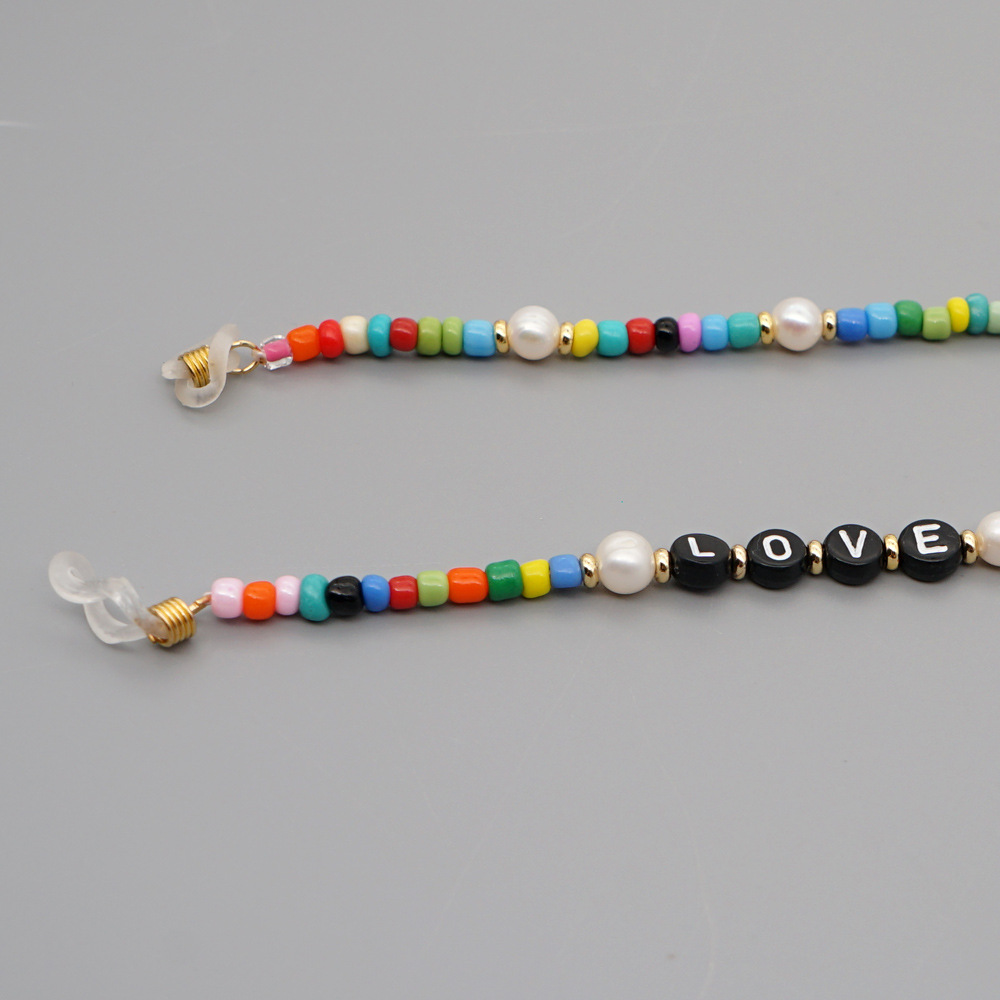 Fashion Natural Pearl Rainbow Rice Beads Letters Beach Wind Non-slip Mask Glasses Chain display picture 5