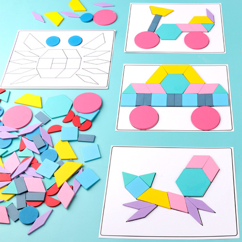 Children's wooden 180-piece creative puzzle baby early education versatile three-dimensional state tangram puzzle toy puzzle