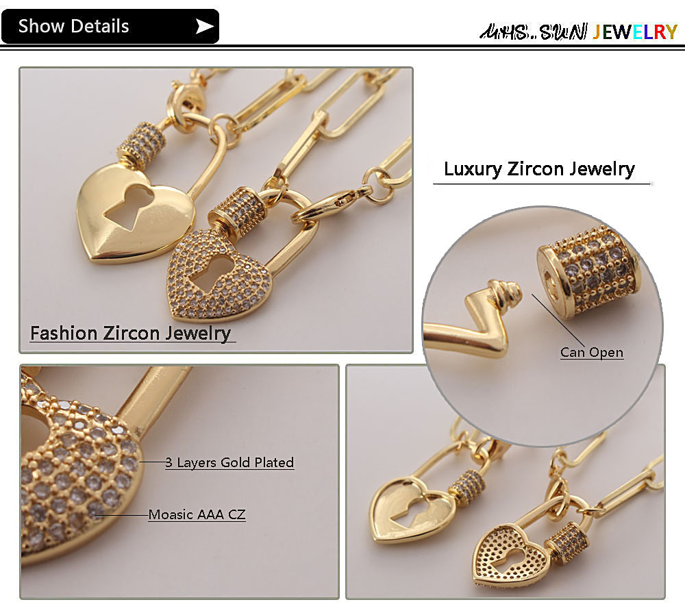 18K Real Gold Plated Plating Material Copper Pendant Material Zircon Inlay Material Wholesale Jewelry IG Style Heart Shape Copper Zircon Pendant Necklace