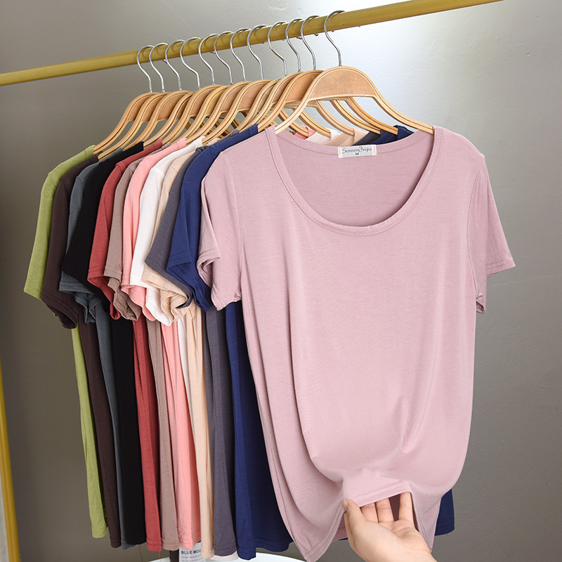 Summer New Modal Short-sleeved T-shirt Basic Solid Color Round Neck Top Korean-style Comfortable All-match Base Shirt