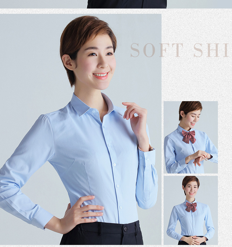新款女士方领长袖衬衫商务工作服定制LOGO女职业装白衬衣一件代发详情图14