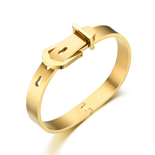 Daihao European and American Style Creative Men's Gold Bracelet, Fashionable OL-Style Adjustable Leather-Strap Titanium Steel Bangle