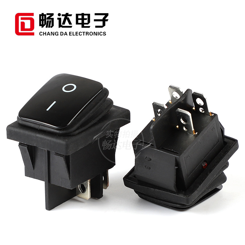 供应船型开关KCD4防水防尘4脚6脚两档三挡翘板带灯开关船形开关