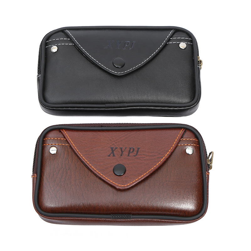 New Selling Male Casual Elephant Pattern Single Buckle Waist Pack Single Buckle Ultra-Thin Leather Mobile Phone Bag With Zipper Specification drawing