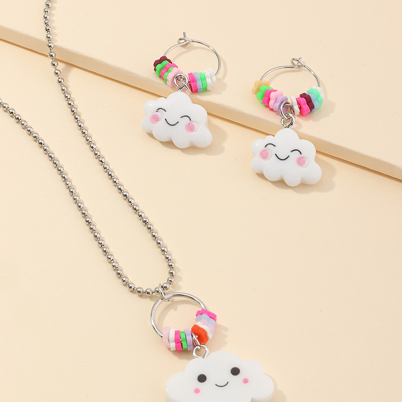 Hot Sale Children Cute Soft Ceramic Cartoon Colorful Smile Cloud Earrings Set Wholesale display picture 2