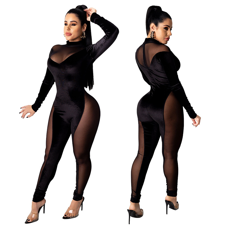 new hot style sexy mesh stitching jumpsuit NSMYF57867