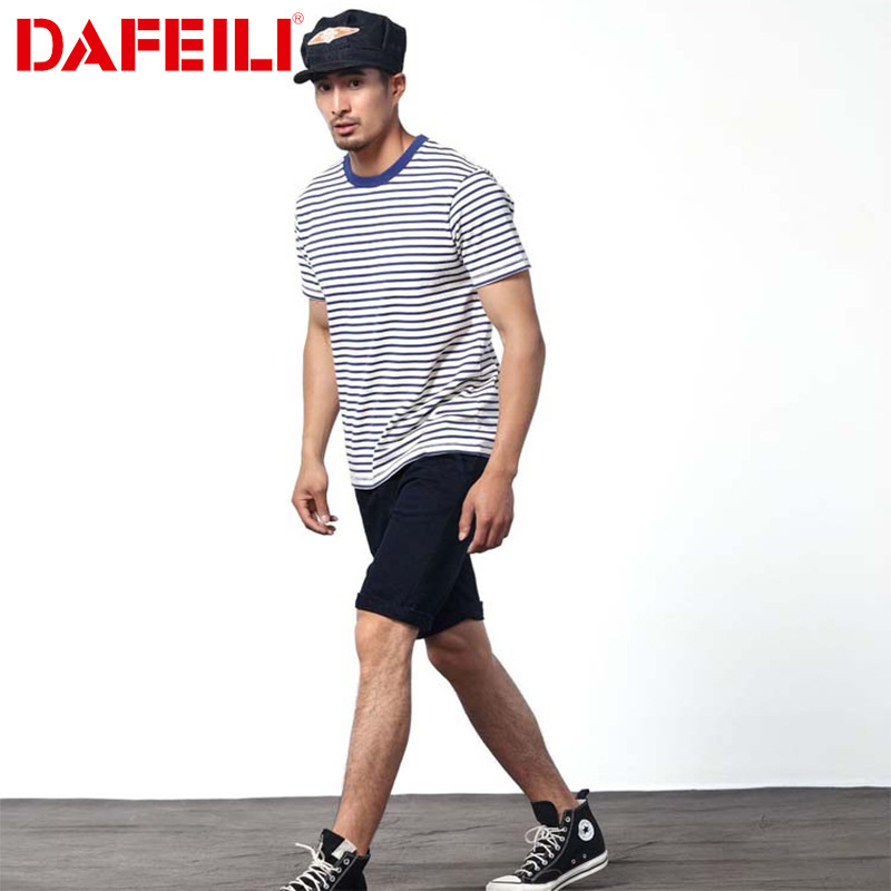 American retro Sea Spirit shirt striped navy ameikaji TEE military style T-shirt T-shirt men's vintage 220g trendy