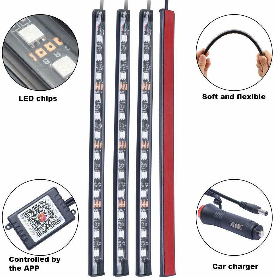 Auto luz de atmósfera APP de control de un remolque cuatro 5050 12SMD lámpara de pie colorida luz de atmósfera de control de voz 48SMD