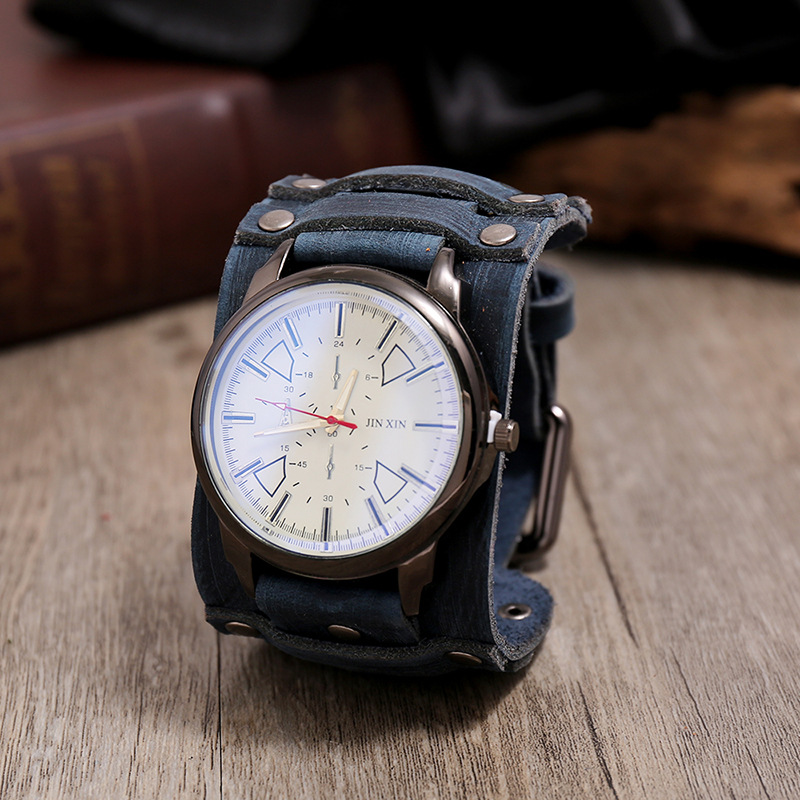 Grenz Überschreitende Neue Zubehör Hersteller Liefern Retro-rindsleder Uhren, Personal Isierte Verstellbare Punk-herren-leder Armbänder display picture 7