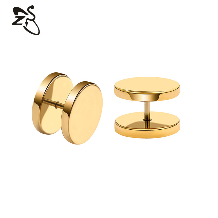 Stainless Steel Round Cake Dumbbell Earrings for Men Women - 14mm Black Earring Accessories Wholesale detail image 8