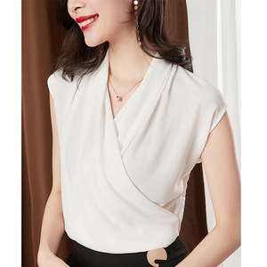 Short Sleeve Chiffon Blouse women’s design sense top Korean V-neck white shirt