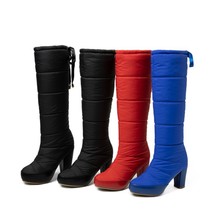 冬季高跟雪地靴羽絨靴大小碼41-43可退換高筒靴藍色不過膝長靴女