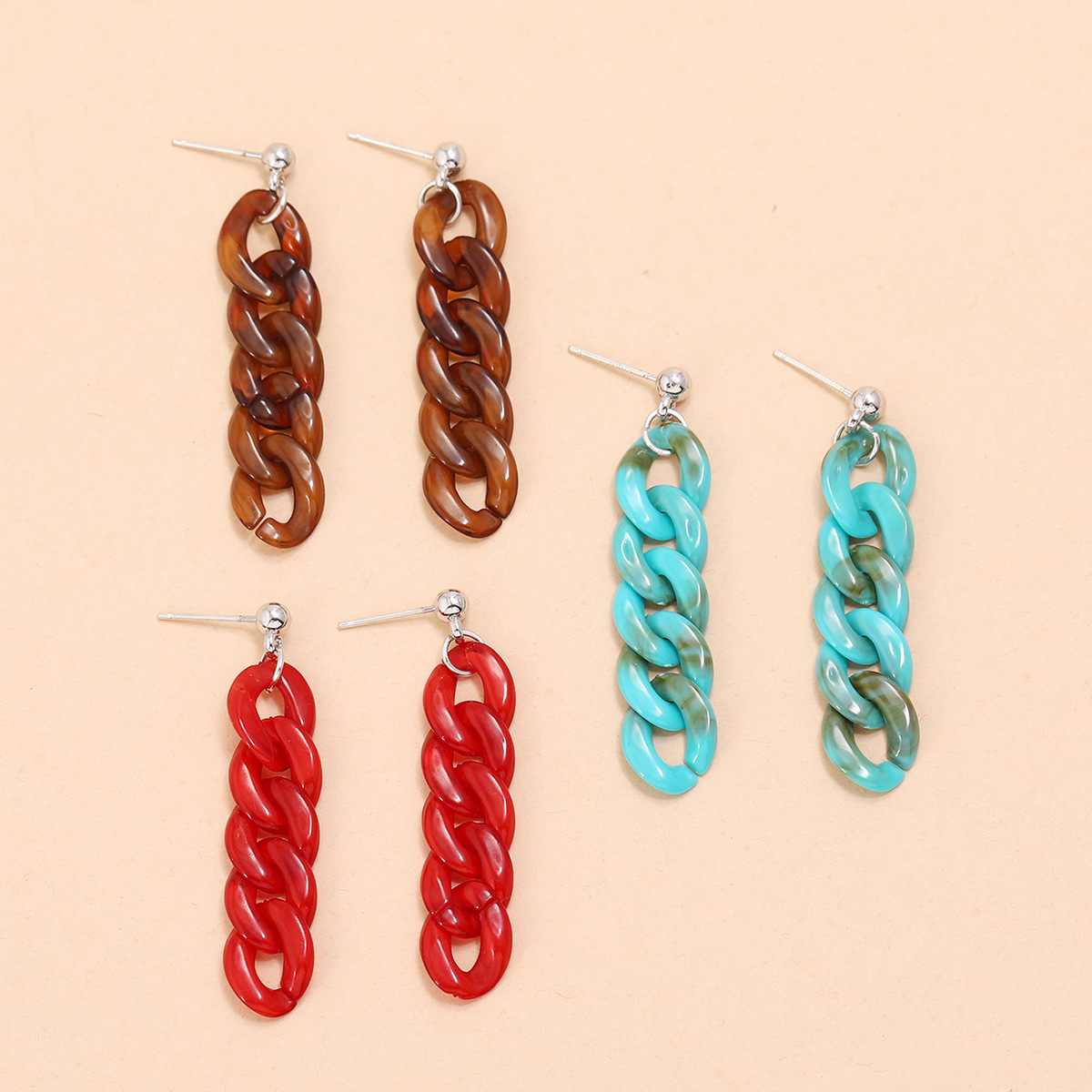 New Simple Multicolor Three-color Acrylic Hanging Ring Tassel Earrings 3 Pairs display picture 3