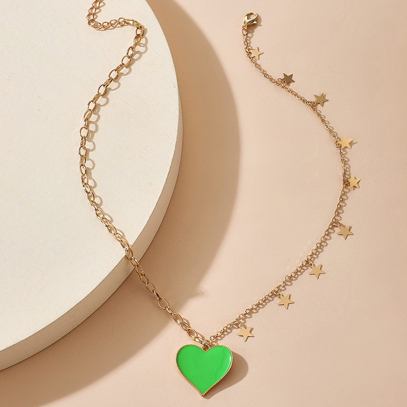 Korean Green Dripping Oil Love Necklace Simple Five-pointed Star Snake Bone Chain Necklace Wholesale display picture 5