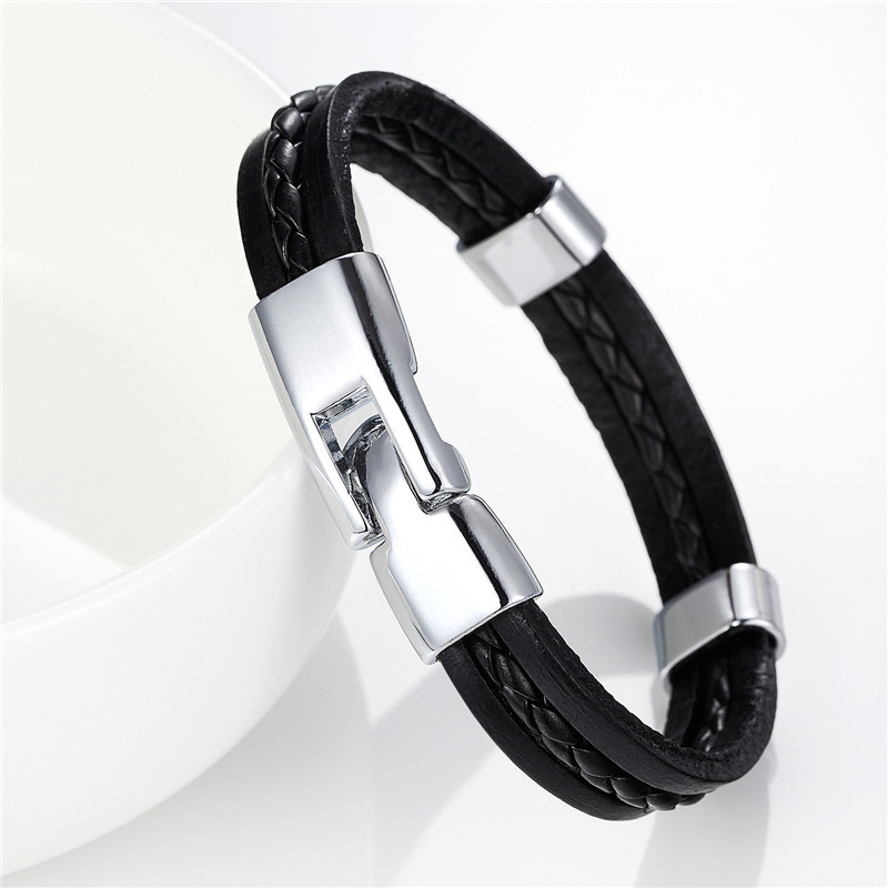 Cross-border e-commerce best selling custom logo leather hand-woven bracelet multi-layer men's ID bracelet bracelet