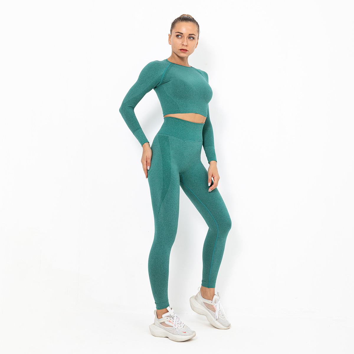 seamless crescent tight elastic long sleeve yoga suit  NSNS10721