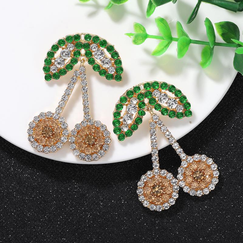 New Fashion Diamond Fruit Cherry Earrings Fruit Earrings For Women display picture 5