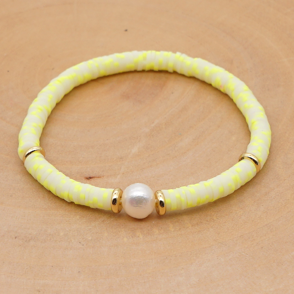 Vente Chaude Mode À La Mode Vacances Plage Style Naturel Baroque Perle Couleur Douce En Céramique Lettre Bracelet display picture 4