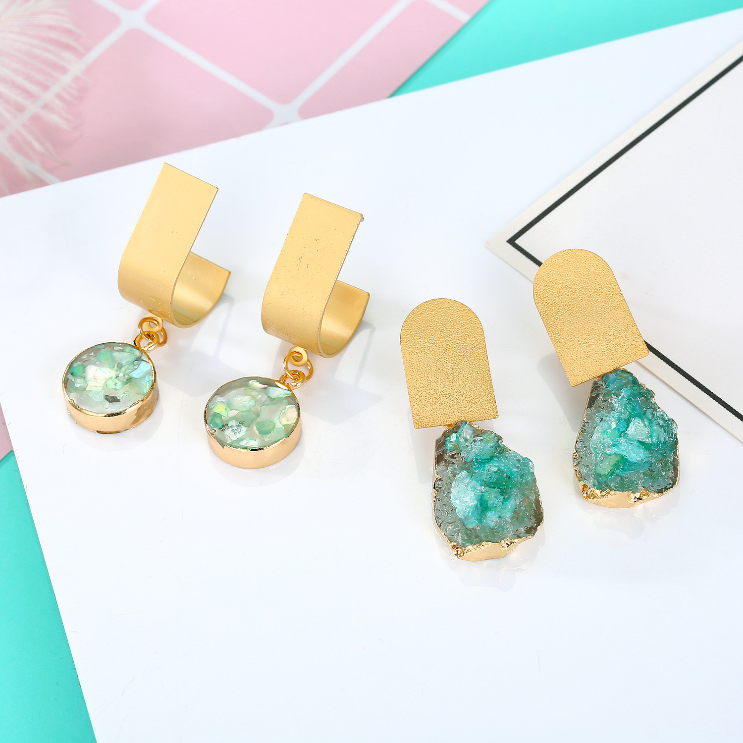 Jewelry Earrings Imitation Natural Stone Earrings Stone Earrings Water Drop Mineral Resin Earrings display picture 5