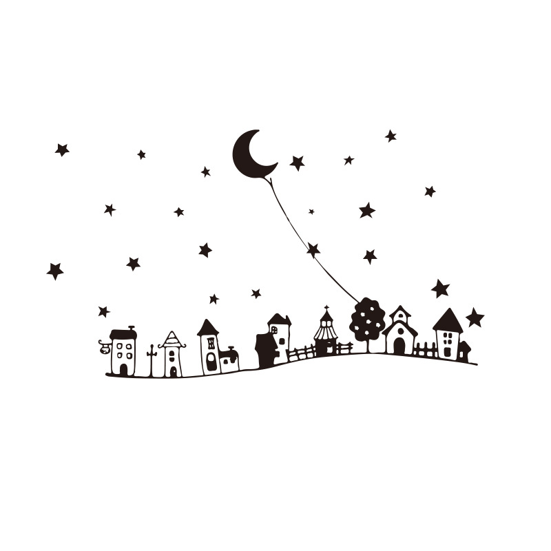 Nouveaux Stickers Muraux De Lune De Nuit Étoilée De Dessin Animé Créatif display picture 7