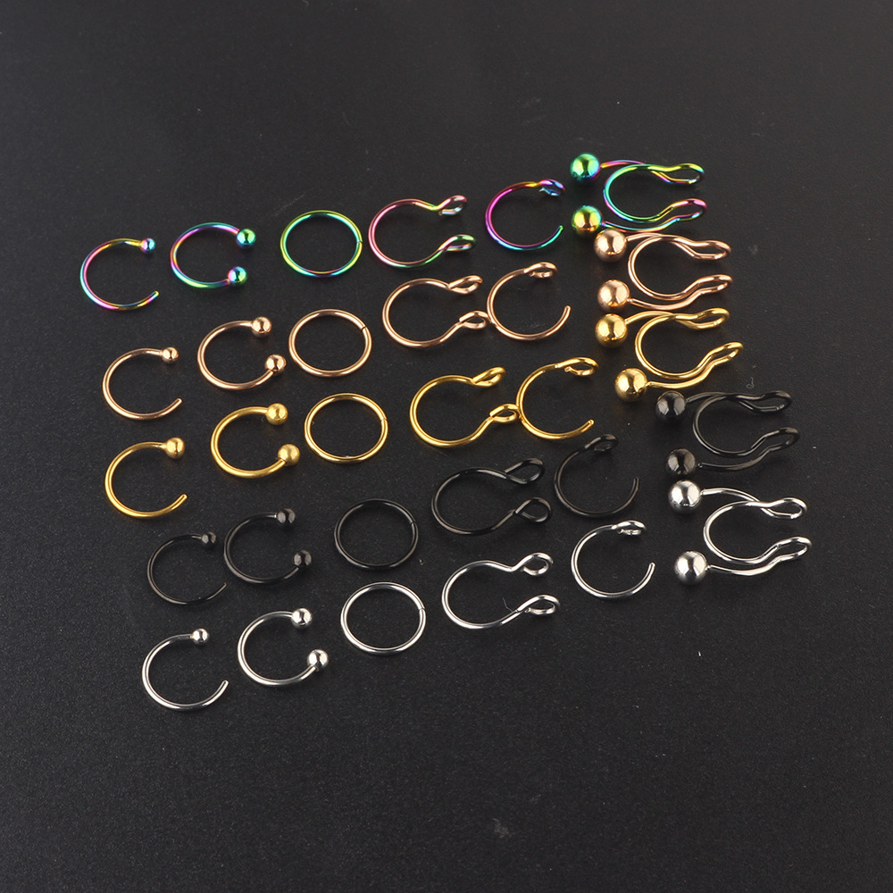 30pcs Stainless Steel Geometric Nose Ring Nail Set Fake Nose Ring Body Piercing Jewelry Earrings for Women detail image 8