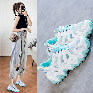 2020春款透气炫彩老爹鞋女ins潮学生百搭轻便跑步厚底网面休闲鞋