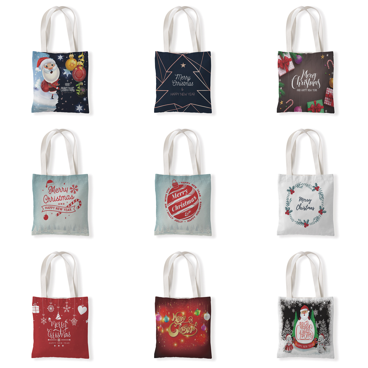 圣诞老人图案帆布材质单肩袋学生手拎包休闲零钱袋购物袋百搭包